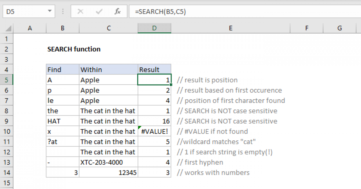 Excel SEARCH Function Exceljet